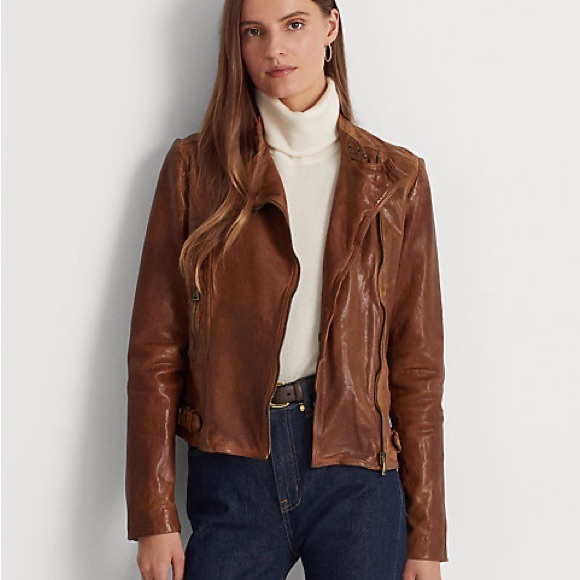 Ralph Lauren Burnished Leather Jacket - Picture 1 of 15